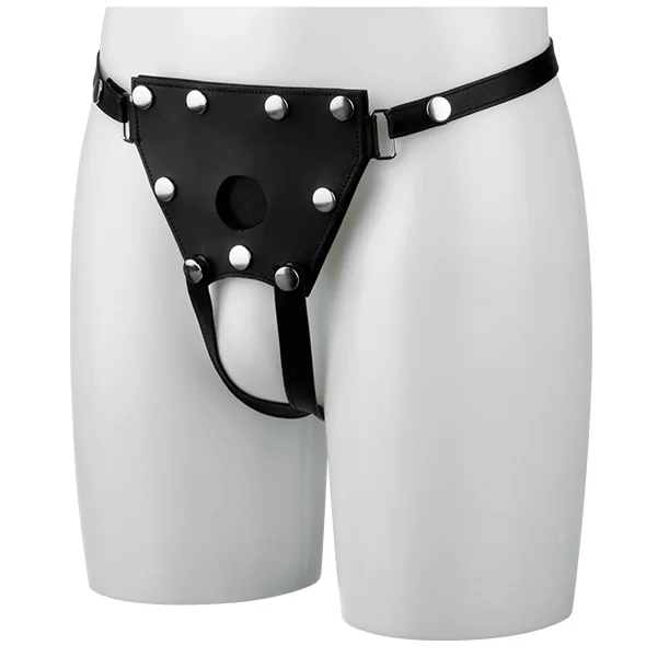 Unisex Crotchless Leather Strap-On Harness - S/M
