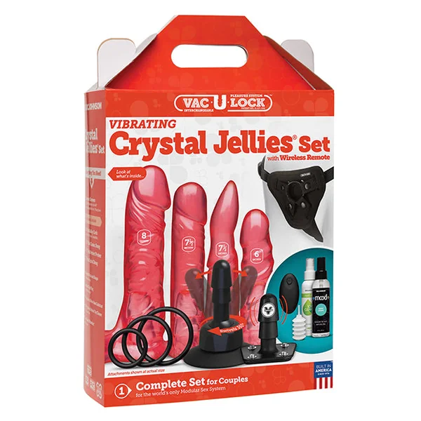 Vac-u-lock Vibrating Crystal Jellies Set W-wireless Remote - Pink
