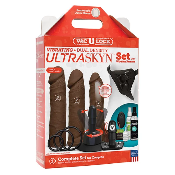 Vac-u-lock Vibrating Dual Density Ultraskyn Set W-wireless Remote - Chocolate