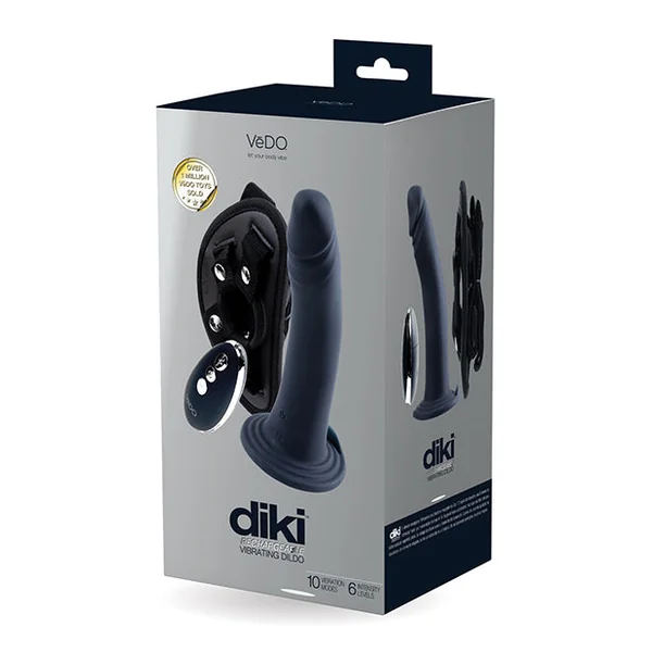 Vedo Diki Rechargeable Vibrating Dildo W/harness - Just Black