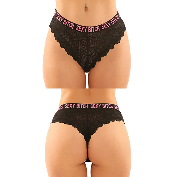 Vibes Buddy Sexy Bitch Lace Panty & Micro Thong Black/pnk