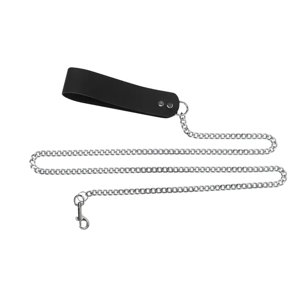 (WD) 4FT CHAIN LEASH W/ LEATHE HANDLE