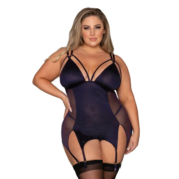 (WD) MICROFIBER & MESH GARTER EGGPLANT Q/S