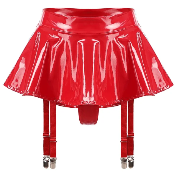 Wet Look Mini Skirt with Garter & Thong