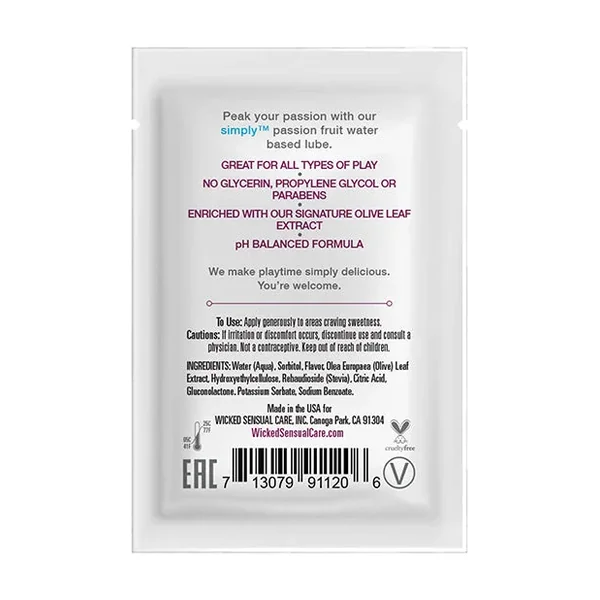 Wicked Sensual Care Simply Water Based Lubricant – .1 oz Passion Fruit