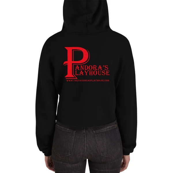 Women's Black Fleece Crop Hoodie with Red Lettering