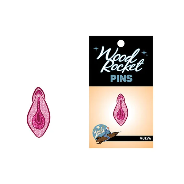 Wood Rocket Vulva Large Pin - Pink