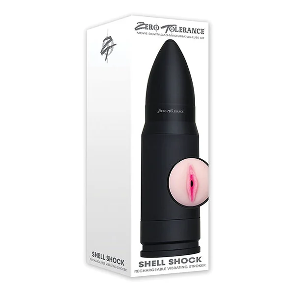 Zero Tolerance Shell Shock Rechargeable Vibrating Stroker - Black-flesh