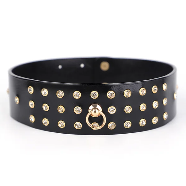 ZYL Genuine Leather Diamante Push-Stud Collar